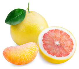 Fresh Grapefruit isolated on white background, Fresh Yellow pomelo on White Background With...