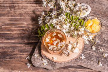 Tea from rose hips flowers, vitamin drink, hard light, dark shadow