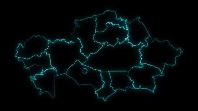 Animated Outline Map of Kazakhstan with Regions
