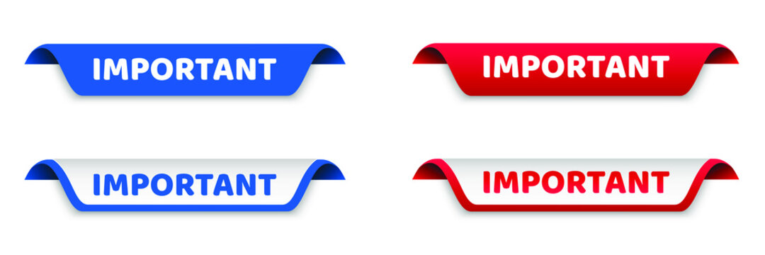 Red and blue vector important banner. label set.