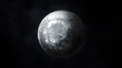 Detailed dark gray image of the moon in space.