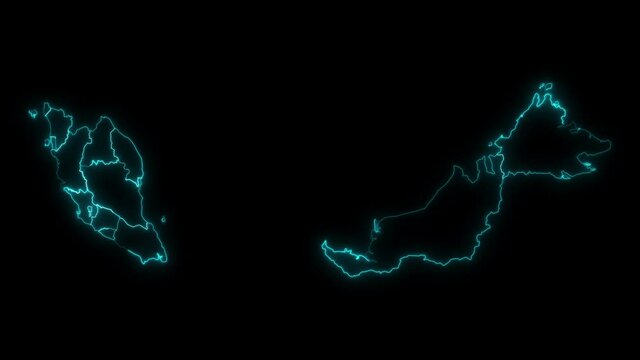 Animated Outline Map of Malaysia with States and federal territories