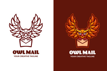 Owl Mail Postman Mascot Character Logo Template