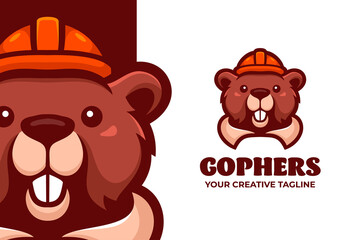 Gophers Wear Safety Helmet Mascot Character Logo Template - obrazy, fototapety, plakaty