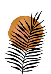 Obraz premium Abstract trendy Botanical wall art. Foliage line art drawing with shape. Minimal, natural wall art.
