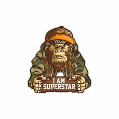 Hiphop superstar Character monkey kong with board in the hands use army hoody snapback and bandana