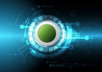 Vector circuit with green button on cogwheel  for communication technology background concept