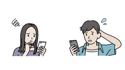 通帳を見て困る 若い男女 大学生 金欠 支払い 貯金 イラスト素材 Account Wall Mural Accou Senryu