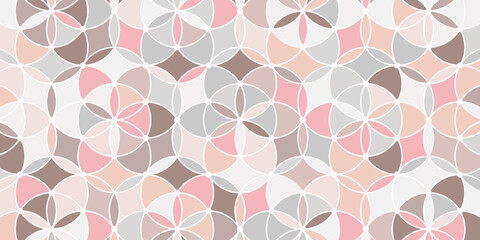  Abstract geometric seamless pattern circle overlapping. Elegant pink background pastel color design for carpet,wallpaper,clothing,wrapping,batik
