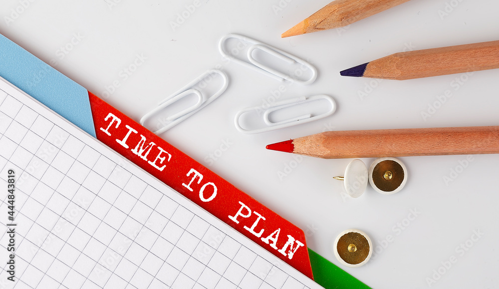 Aufkleber time to plan text on the folder register with office tools