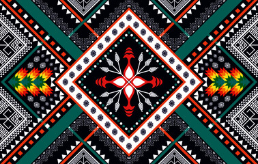 Geometric ethnic pattern design. Ikat Aztec fabric carpet mandala ornament boho carpet textile wallpaper decoration. Tribal traditional embroidery texture fabric vector illustrations background.