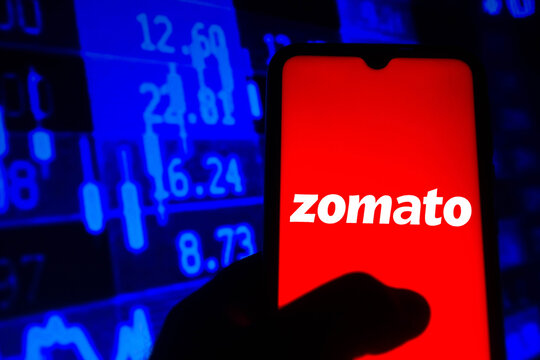 July 12, 2021, Brazil. In this photo illustration the Zomato logo seen displayed on a smartphone.