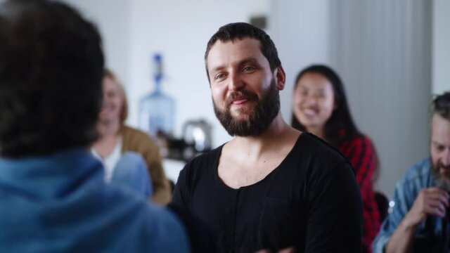 Diverse people supporting happy reformed addict