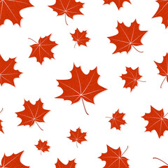 Autumn red maple leaves. Seamless flat pattern