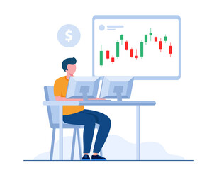 Trading stock and forex flat vector illustration for banner 