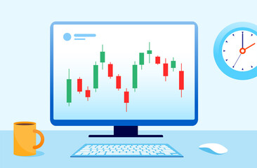 Fototapeta premium Trading stock and forex flat vector illustration for banner 