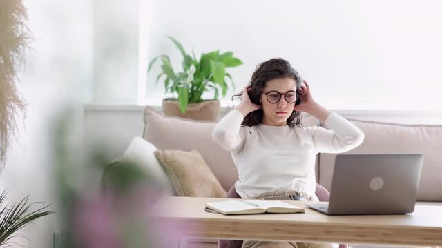 Online education problems lady student stretches arms Spbi