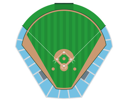野球場ベースボールパーク　スタジアムの俯瞰のイラスト　観客席あり