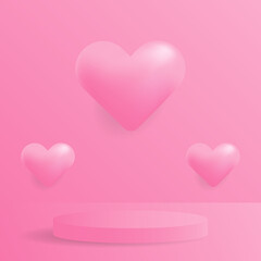 pink product podium with hearts baloon for sale banner. vector design