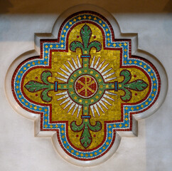 The IX monogram – a Christian monogram  formed from the first (capital) letters of the Greek words for Jesus and Christ, i.e. iota Ι and chi Χ Votivkirche, Vienna, Austria. 2020-07-29. 