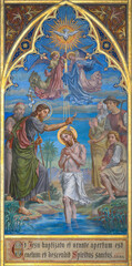 Fresco of the Baptism of Jesus Christ by John the Baptist. Votivkirche – Votive Church, Vienna,...