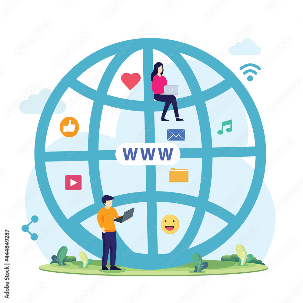Poster modern style vector illustration of a domain registration concept with a person character registerin