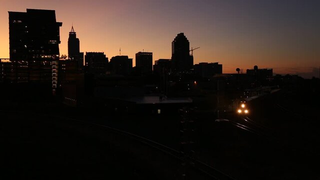 Train departures from Raleigh downtown train station at Sunrise, North Carolina