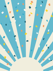 放射と紙吹雪の背景素材　カラフル紙吹雪　レトロ配色　縦