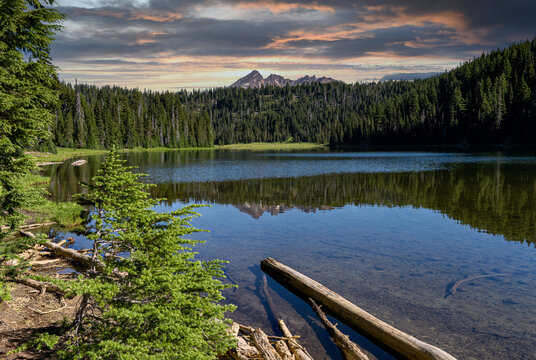 Todd Lake And Broken Top Mountain In The Late Afternoon On A Hot Summer Day, On Century Drive Near Bend Oregon