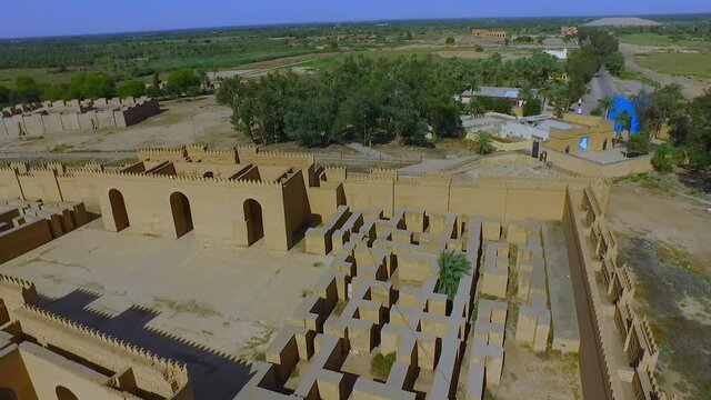 drone shot of BaBabylon Archaeological Theater - Iraq Hillabylon city