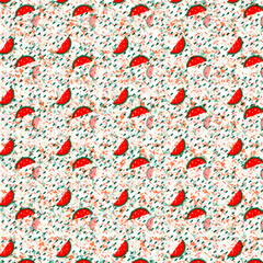 Slices of watermelon on the grass. Backgrounds are not seamless for scrapbooking, needlework and printing on all types of clothing and fabrics. For menus in restaurants,cafes. Country, rustic, doodles