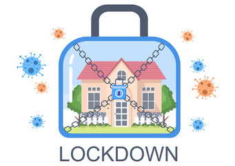 Lockdown To Stop COVID-19 Coronavirus With Cage or Virus Barrier Tape Over The City In Normal Operation. Background Landing Page Illustration