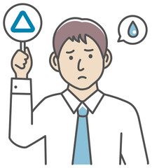 Business man showing placards illustration ( triangle mark )