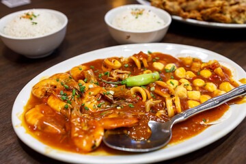 Filipino food - Seafood mix in Chilli Sauce