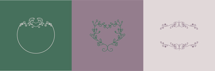 set of elegant frames with leaves