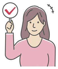Young woman showing placards illustration ( checkmark )
