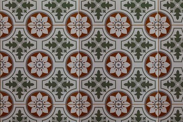 Vintage antique red ceramic tile pattern texture and seamless background