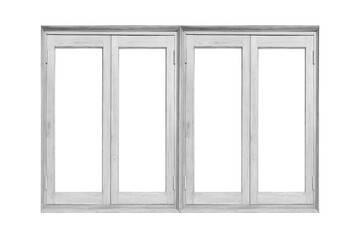 Vintage white painted wooden window frame isolated on a white background