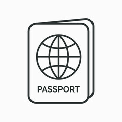 Passport vector icon isolated on white background. Traveling sign.