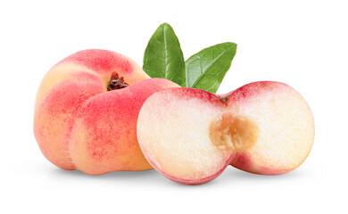 Ripe chinese flat peach fruit  isolated on white