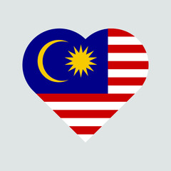 The flag of Malaysia in a heart shape. Malay flag vector icon isolated on white background.