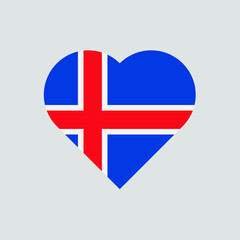 Obraz premium The flag of Iceland in a heart shape. Icelandic flag vector icon isolated on white background.