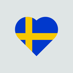 Obraz premium The flag of Sweden in a heart shape. Swedish flag vector icon isolated on white background.