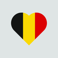 The flag of Belgium in a heart shape. Belgian flag vector icon isolated on white background.