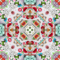 traditional square scarf with different geometric and paisley pattern