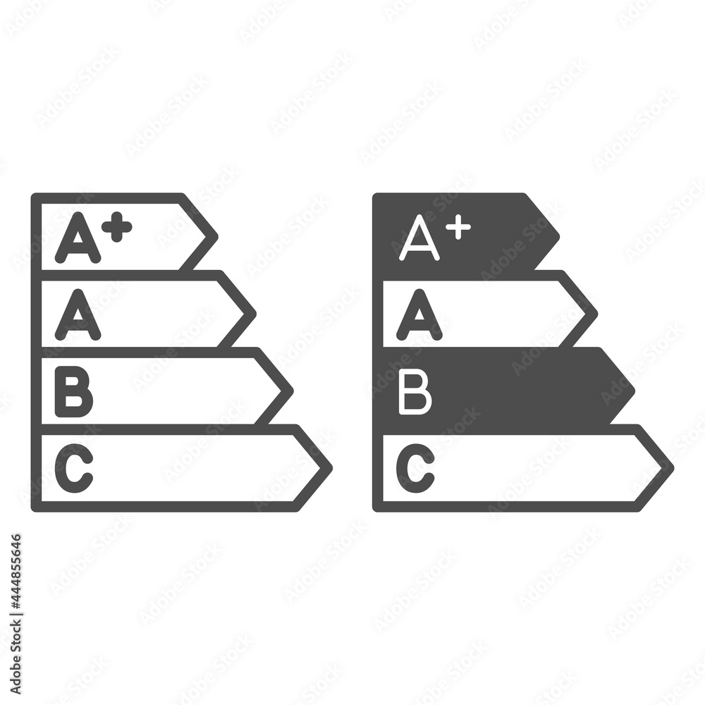 Poster energy efficiency bands line and solid icon, monitors and tv concept, energy efficiency rating vecto