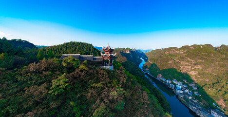 Naklejka premium Shiping mountain scenic spot, Zhenyuan ancient town, Guizhou Province, China