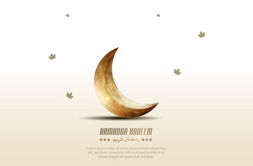 Fototapeta na wymiar islamic greeting ramadan card design with beautiful golden crescent moon