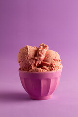 strawberries ice cream, purple cup and purple background
