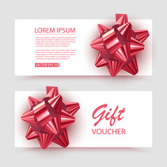 Voucher template with red bow, ribbons. Design usable for gift coupon, voucher, invitation, certificate, etc